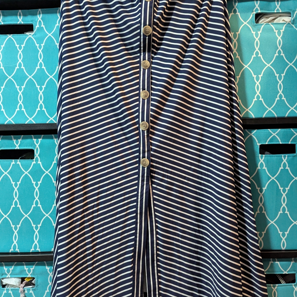 Navy and White Striped Button-Down Skirt